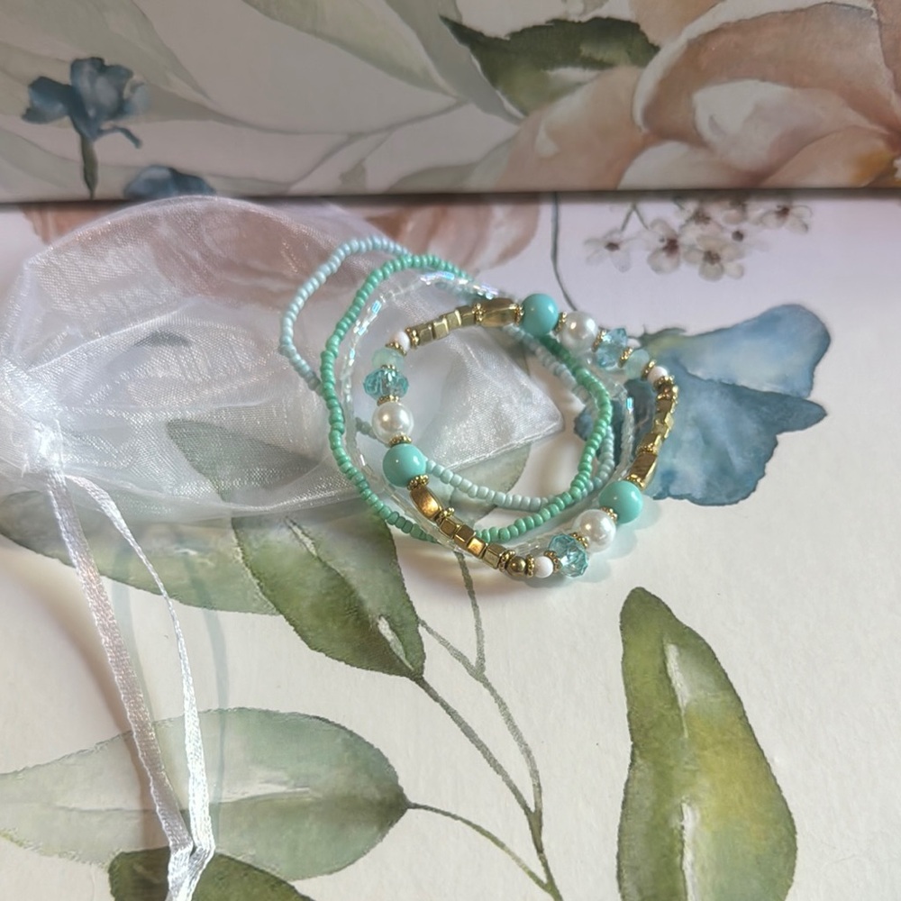 Mint and Gold Beaded Bracelets